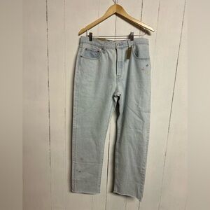 NWT Levi's 501 Light Blue Denim Jeans with Embroidered Flowers